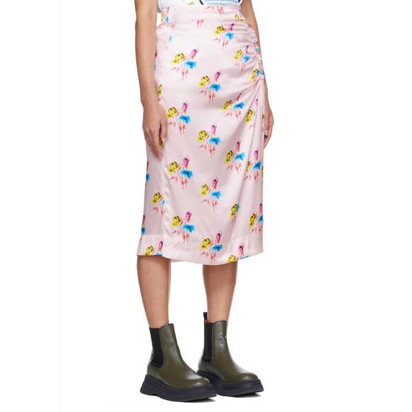 NEW GANNI silk stretch satin skirt in floral light lilac - Picture 2 of 4